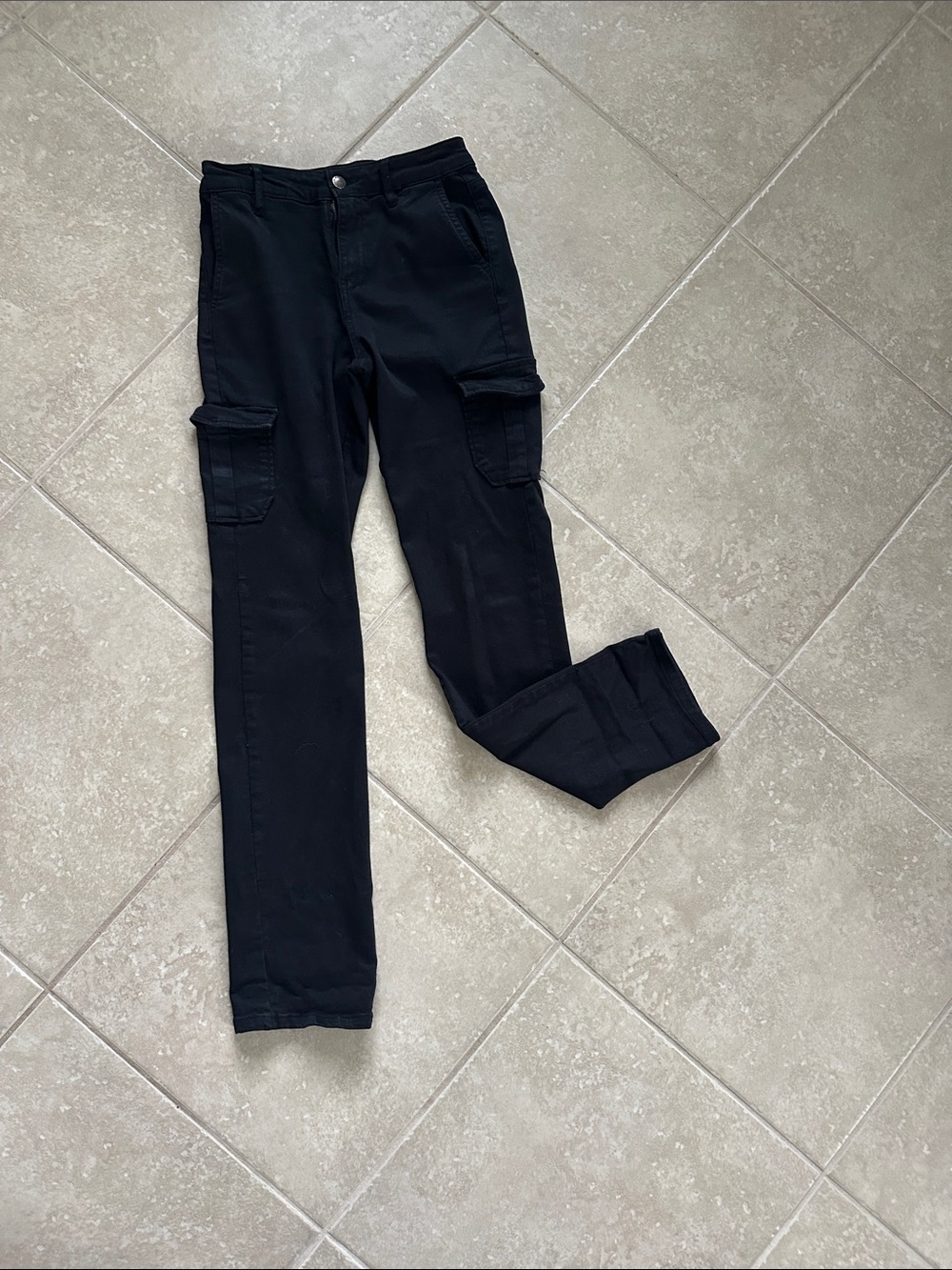 Well Worn Black Straight-Leg Cargo Jeans